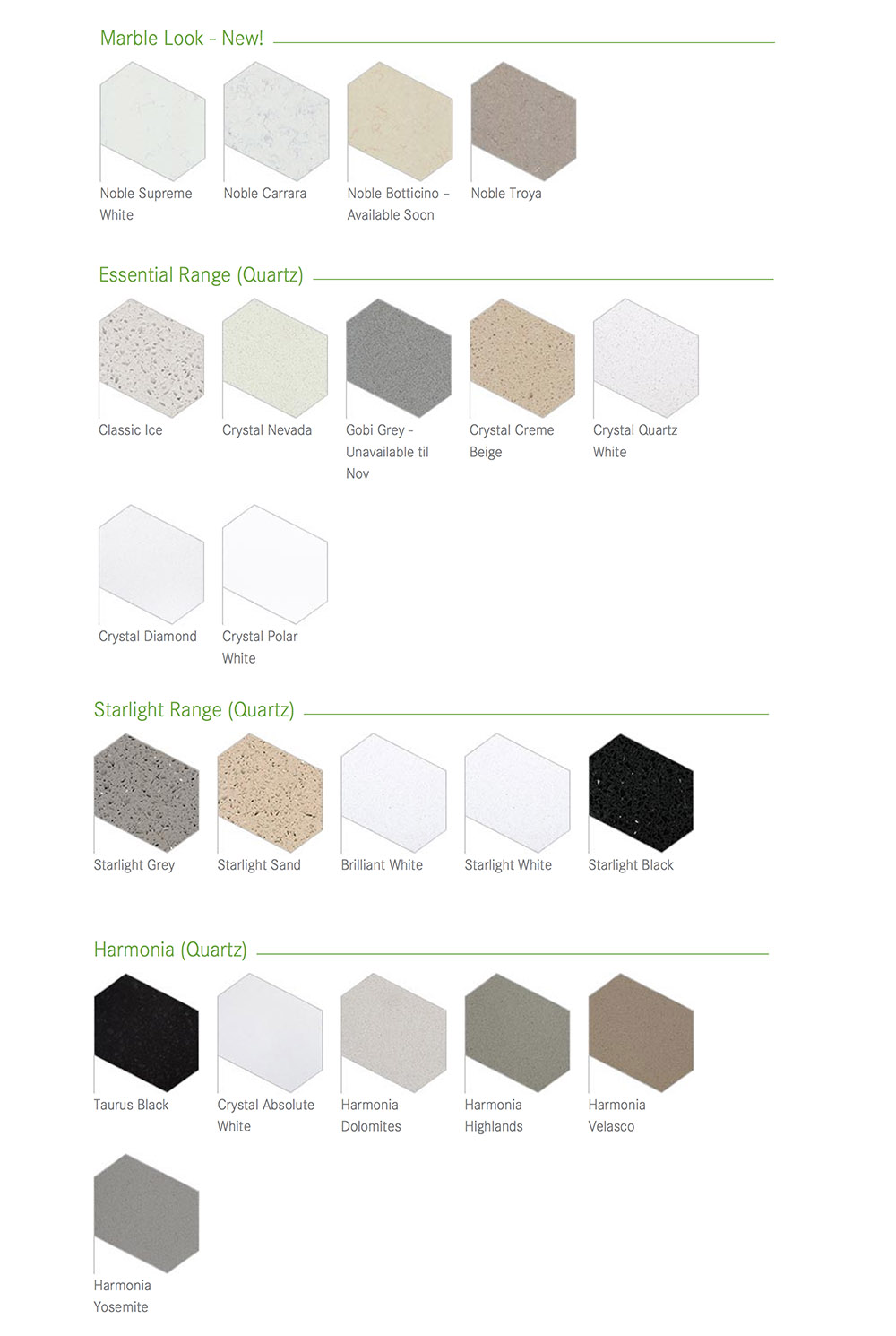 Quartz Stone Colour Chart